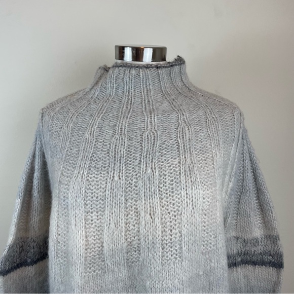 Anthropologie Gray Black Wool Alpaca Stripe Knit Sweater Women Medium Boho - Picture 3 of 9